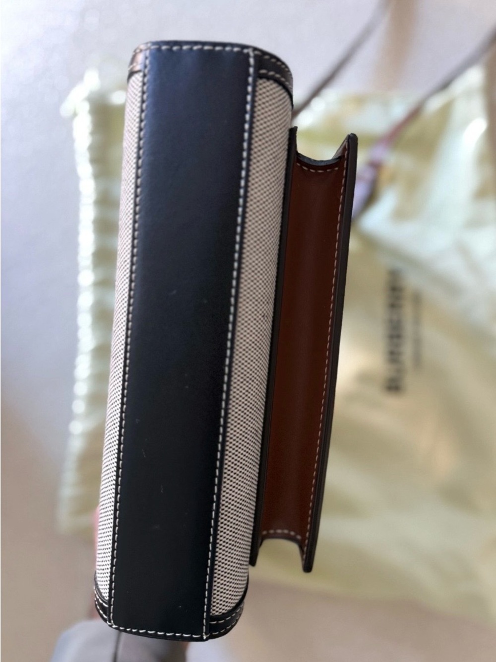 Burberry Black and Natural Canvas Crossbody Tote - Picture 5 of 5